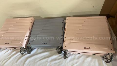 SHIPPING AVAILABLE Pack of 3 Mixed Color Assortment Foldable Rolling Storage Crate with Lid & Side Doors(B2-01)