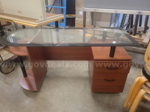 1 Glass Top Wooden Office Desk