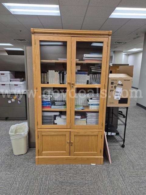 Oak Bookcase, Glass Doors