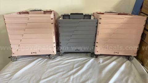 SHIPPING AVAILABLE Pack of 3 Mixed Color Assortment Foldable Rolling Storage Crate with Lid & Side Doors(B2-01)