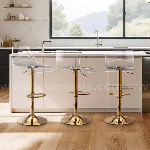 SHIPPING AVAILABLE Lessmore Clear Bar Stools Set of 3, Acrylic Bar Stools Swivel, Transparent Bar Stool, Gold(A-022)