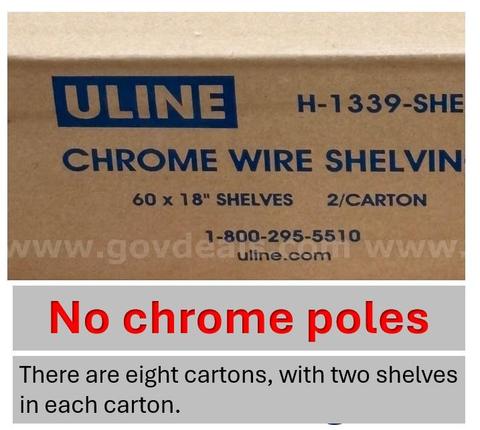 Asset ID #5364 ULINE # H-1339  and H-1998  Shelf Chrome Wire shelving  No Poles