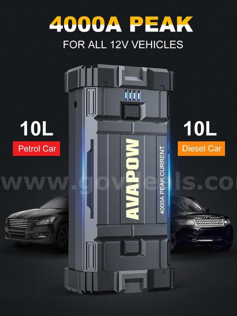 SHIPPING AVAILABLE AVAPOW A58 Jump Starter 4000A Peak 12V Car Battery Booster Pack, 18W Fast Charge Portable (A-8)