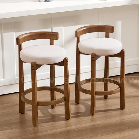 SHIPPING AVAILABLE Lessmore mid-Century Beige Linen bar stools Set of 2 - Low Back Counter Height stools (A-02)