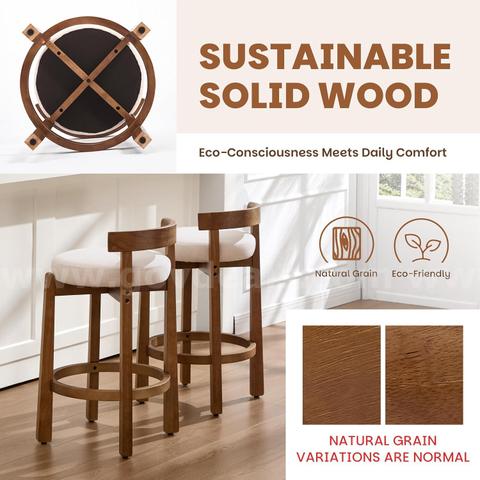 SHIPPING AVAILABLE Lessmore mid-Century Beige Linen bar stools Set of 2 - Low Back Counter Height stools (A-02)