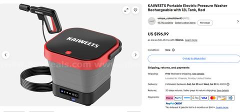 SHIPPING AVAILABLE KAIWEETS KPW-F1 Fold Portable Pressure Washer, 12L Foldable Water Tank, Cordless Rechargeable(B2-02)