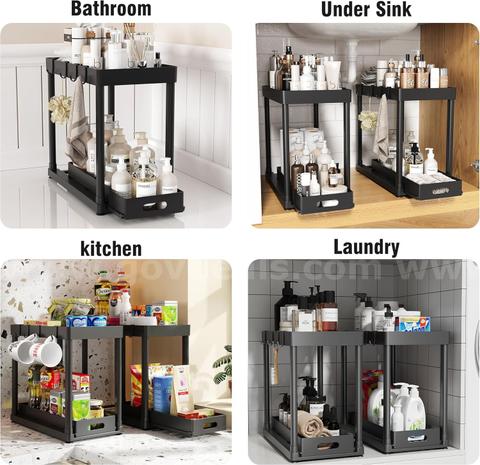 SHIPPING AVAILABLE POUGNY 2PC Under Sink Organizer Rack 2 Tier Under Sliding Cabinet Basket Organizer Drawer (33-01)