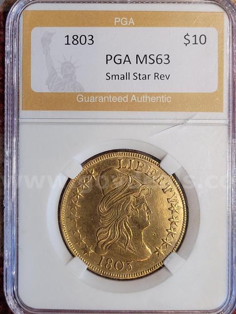 Historic 1803 Draped Bust Gold $10 Small Reverse Stars MS 63