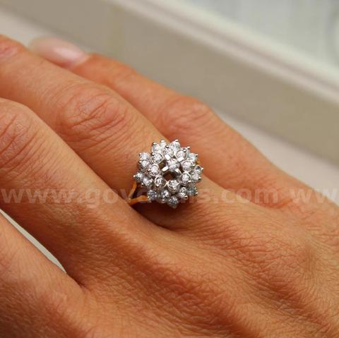 14K Gold CZ Floral Cluster Ring - Size 7