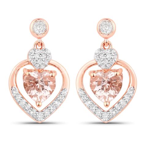 Gorgeous Designer Ladies Earrings, Sterling Silver 1.10 CT Morganite and White Topaz