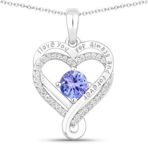Gorgeous Sterling Silver Heart with .65 CT Tanzanite and Lab Diamonds, Engraved "I Love You Forever and Always"