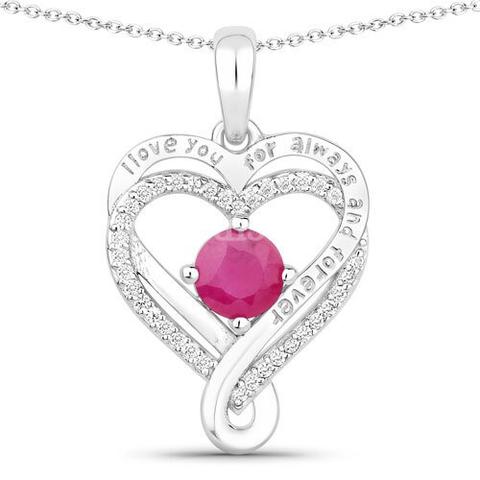 Gorgeous Sterling Silver Heart with .73 CT Ruby and Lab Diamonds, Engraved "I Love You Forever and Always"