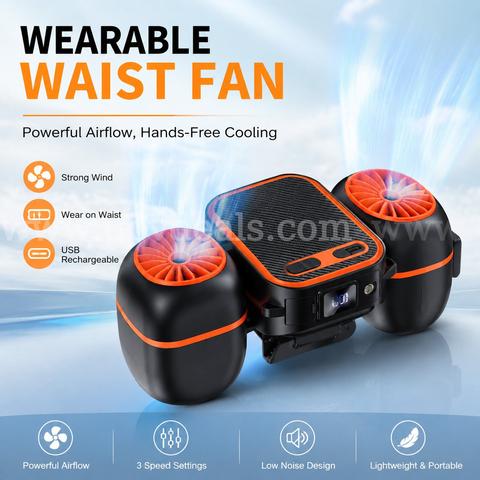 SHIPPING AVAILABLE Portable Waist Fan with Dual Fans, 10000mAh Rechargeable Wearable Belt Clip Fan (AA-03)