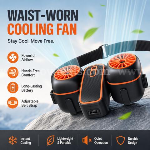 SHIPPING AVAILABLE Portable Waist Fan with Dual Fans, 10000mAh Rechargeable Wearable Belt Clip Fan (AA-03)