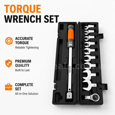 SHIPPING AVAILABLE Solude 40-200Nm Interchangeable Head Torque Wrench Set 14x18mm 13-30mm Open End(AA1-011)
