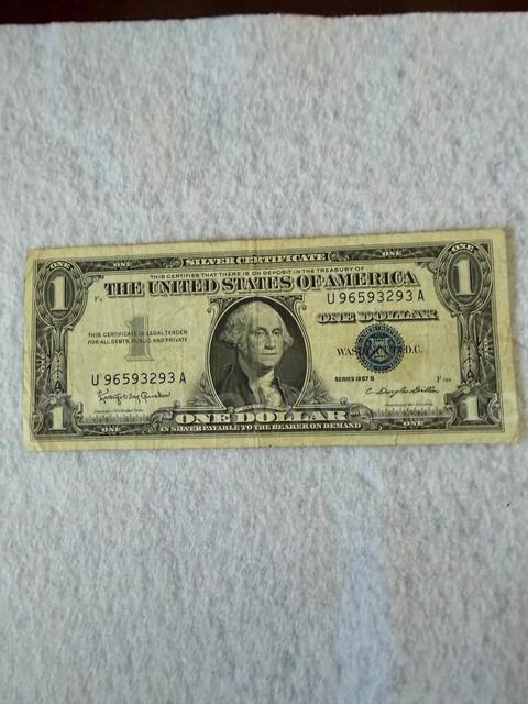 very nice Blue label $1 bill 1957 B series circulated