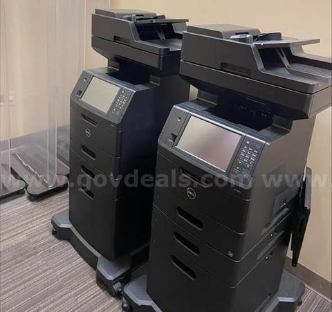 Two Dell Printers & One Wood Hutch with Desk