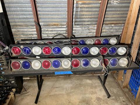 Lot of 5 Vintage Theatrical Stage Strip Lights – Red/White/Blue Lenses