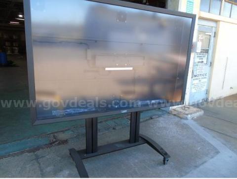TV SHIELD PRO, 75" TO 86" OUTDOOR WEATHERPROOF TELEVISION ENCLOSURE, AND PEERLESS-AV, SMARTMOUNT FLAT PANEL CART