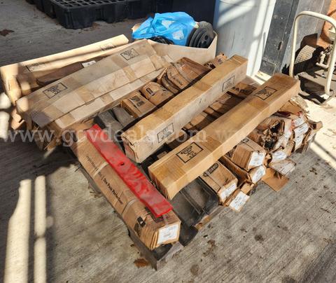 Pallet of NOS Mower Blades, Pulleys, and Belts