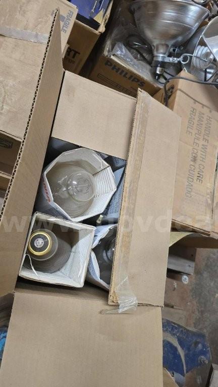 Lights, light bulbs, tool handles, oil jug and misc tool
