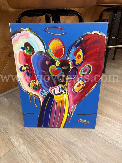 Peter Max, Angel With A Heart Ver IV Original Acrylic on Canvas  Dated 2003 Signed  #250318, Rare Opportunity to invest