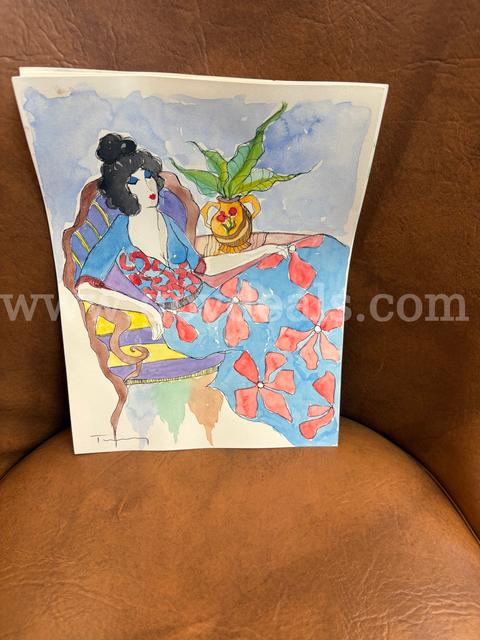 Original Itzchak Tarkay Watercolor. Signed by Artist with Certificate of Authenticity Rare Opportunity to invest
