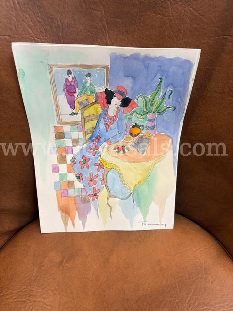 Original Itzchak Tarkay Watercolor. Signed by Artist with Certificate of Authenticity Rare Opportunity to invest