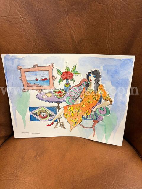 Original Itzchak Tarkay Watercolor. Signed by Artist with Certificate of Authenticity Rare Opportunity to invest