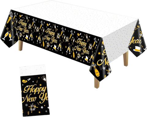 Brand New - Lot of 5 Happy New Year Plastic Table Cloth for Parties, Disposable Table Cover - Shipping Available