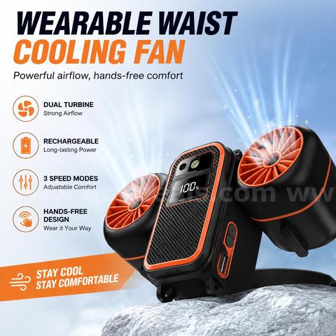 SHIPPING AVAILABLE lot of 10 Portable Waist Fan with Dual Fans, 10000mAh Rechargeable Wearable Belt Clip Fan (AA-03)