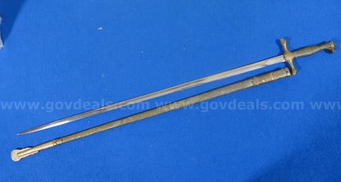 Vintage Brass Hilt Sword w/ Wire-Style Grip & Brass Scabbard