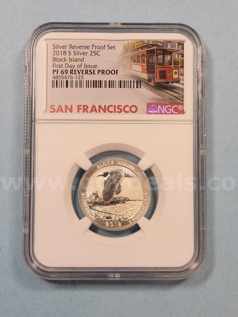 2018 S Silver Reverse Proof Set Block Island Quarter