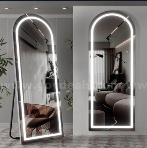 32" x 72" Arched Full Length Floor Mirror w/ Stand Gold Metal Frame