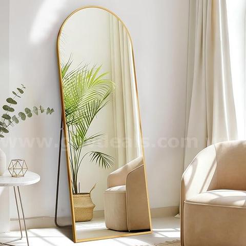 32" x 72" Arched Full Length Floor Mirror w/ Stand Gold Metal Frame