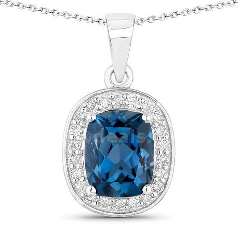 Ladies Designer Sterling Silver Blue Topaz Pendant With Diamonds Tag Price $2220.00