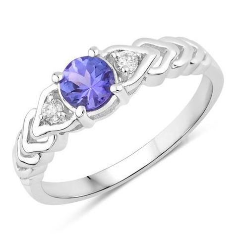 Ladies Designer Sterling Silver Ring With Tanzanite Stone And Diamonds Tag Price $1300.00