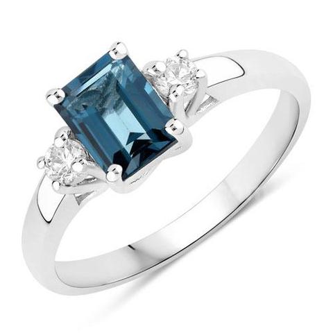 Ladies Designer Sterling Silver Ring With Blue Topaz Stone And Diamonds Tag Price $1060.00