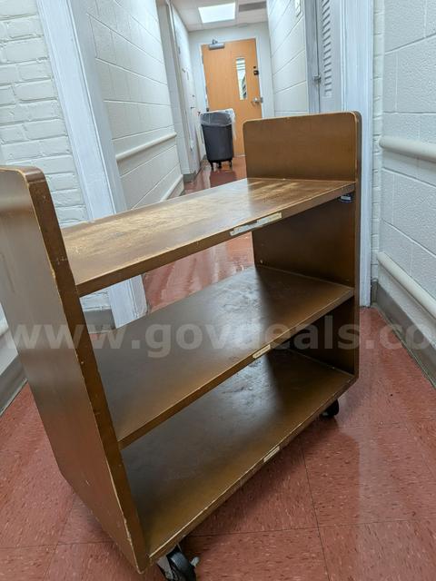 Dark Brown Rolling Wooden Book Cart