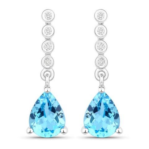 Ladies Designer Sterling Silver Earrings With Blue Topaz Stone And Diamonds Tag Price $1340.00