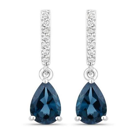 Ladies Designer Sterling Silver Earrings With Blue Topaz Stone And Diamonds Tag Price $1400.00
