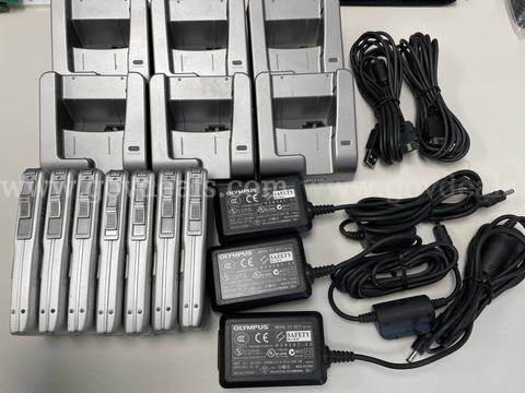 Lot of 7 Olympus DS-4000 Digital Voice Recorders + Cradles, Power Supplies & Accessories – Untested / As-Is