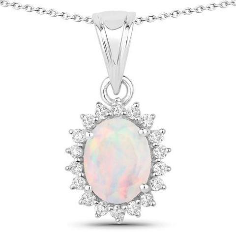 Ladies Designer Sterling Silver Pendant With Opal Stone And Diamonds Tag Price $2280.00