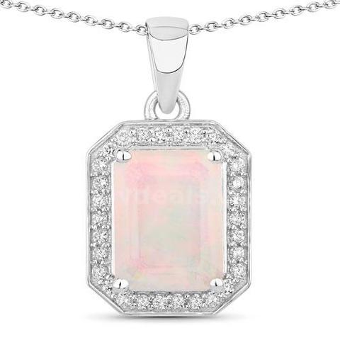 Ladies Designer Sterling Silver Pendant With Opal Stone And Diamonds Tag Price $2640.00