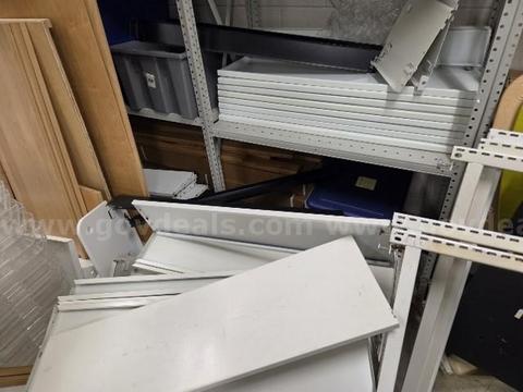 White metal shelves