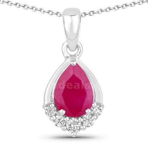 Ladies Designer Sterling Silver Pendant With Ruby Stone And Diamonds Tag Price $2940.00