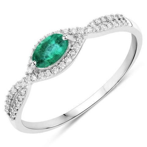 14K Yellow Gold Ladies Designer Natural Emerald & Diamond Ring