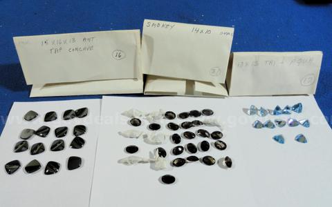 Lot of 59 Loose Vintage Gemstones - Hematite, Smokey Quartz & Aqua Triangles
