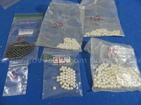 Large Lot of 339 Beads (White Pearls + Heavy Black Bead) All Half-Drilled