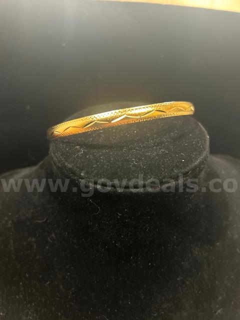 Diamond Cut Bangle Bracelet. 2 1/2 Inch 24K Real Gold Plated